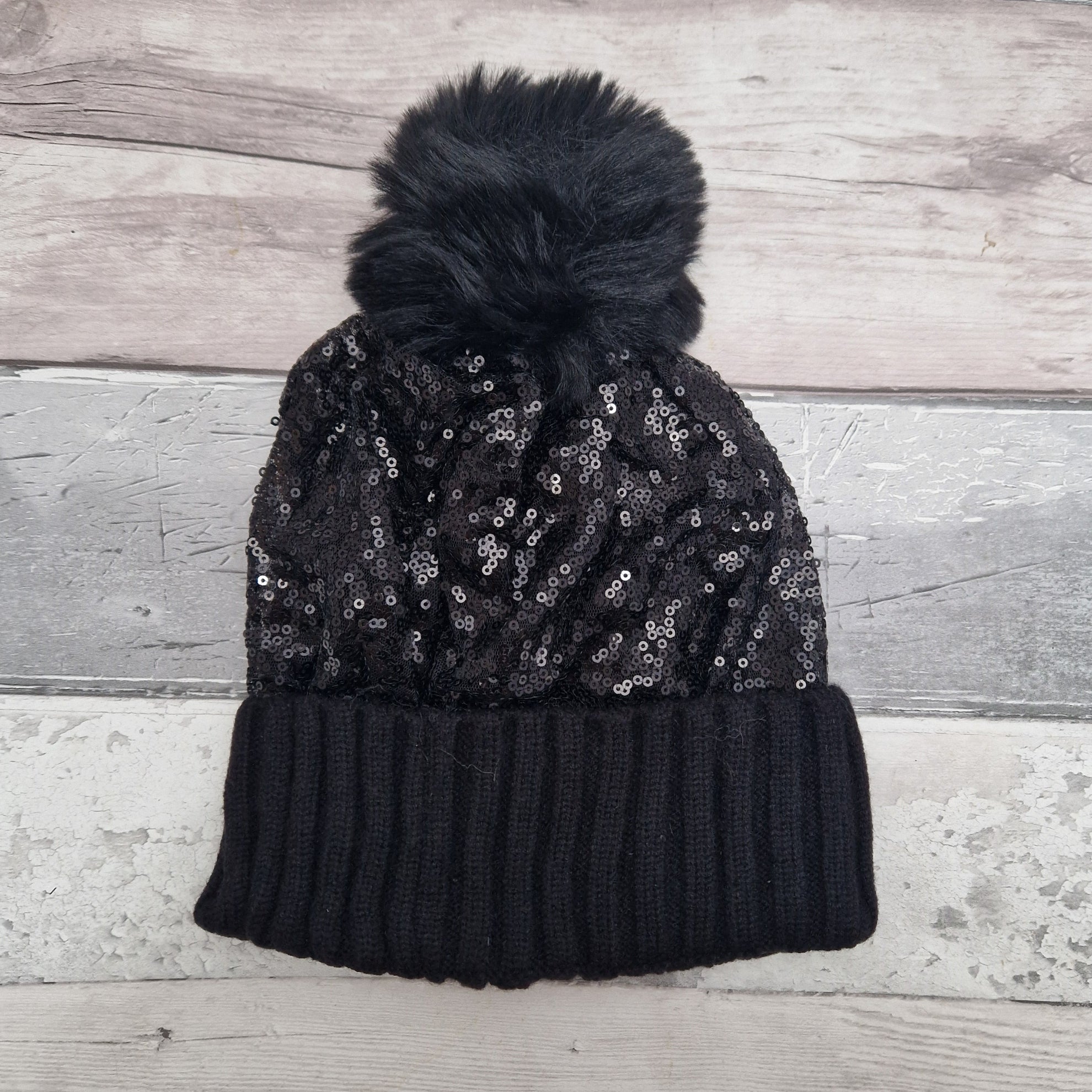 Black Sequin covered Bobble Hat Sassy Spirit