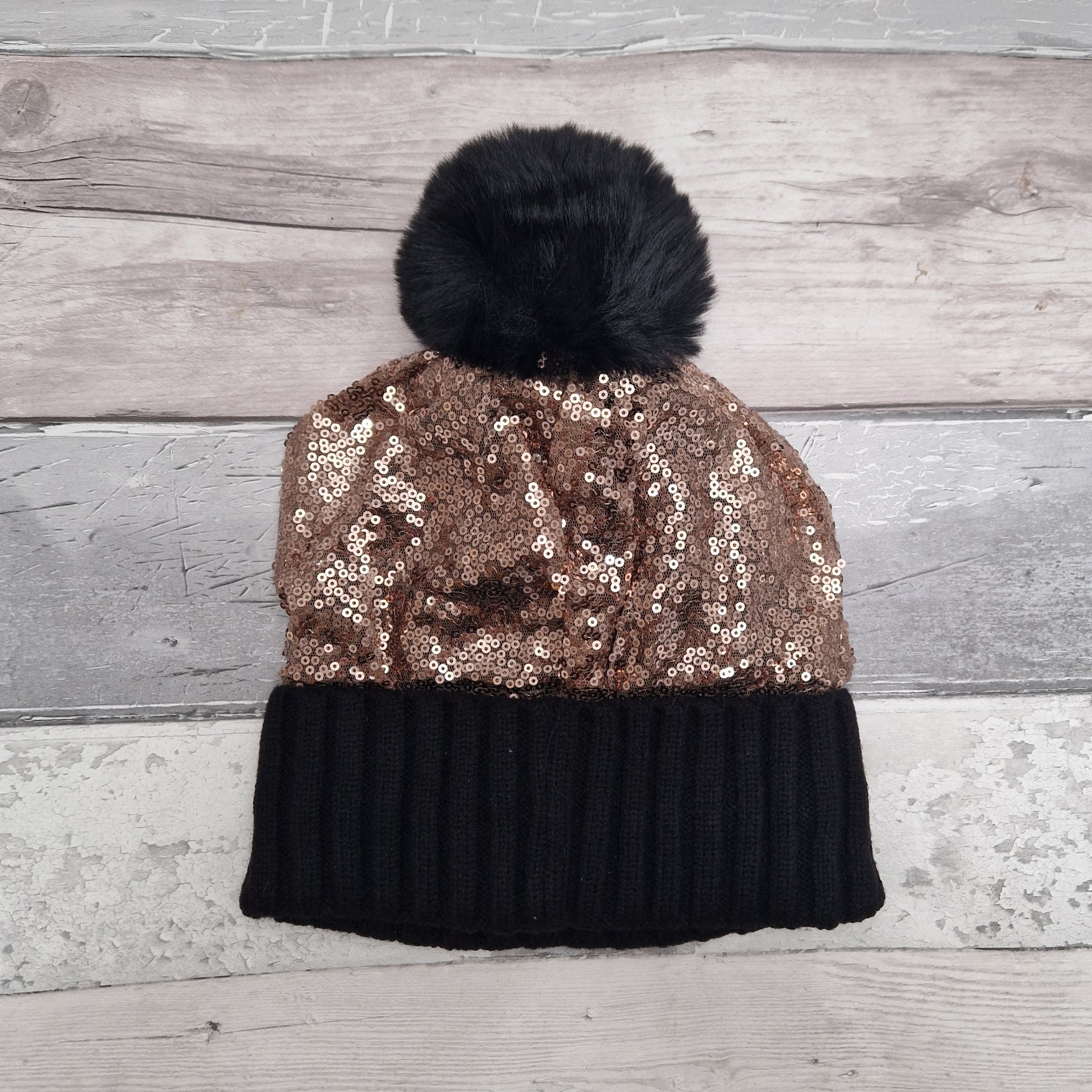 Black fur bobble hat online