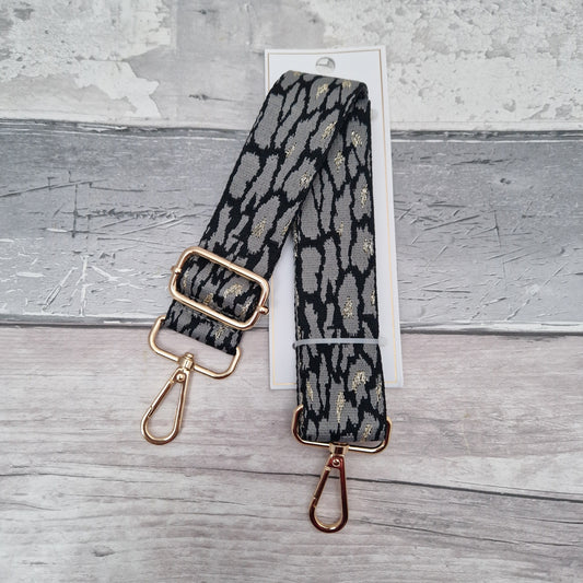 Grey, Black and Gold Leopard Print - Bag Strap - End of Line