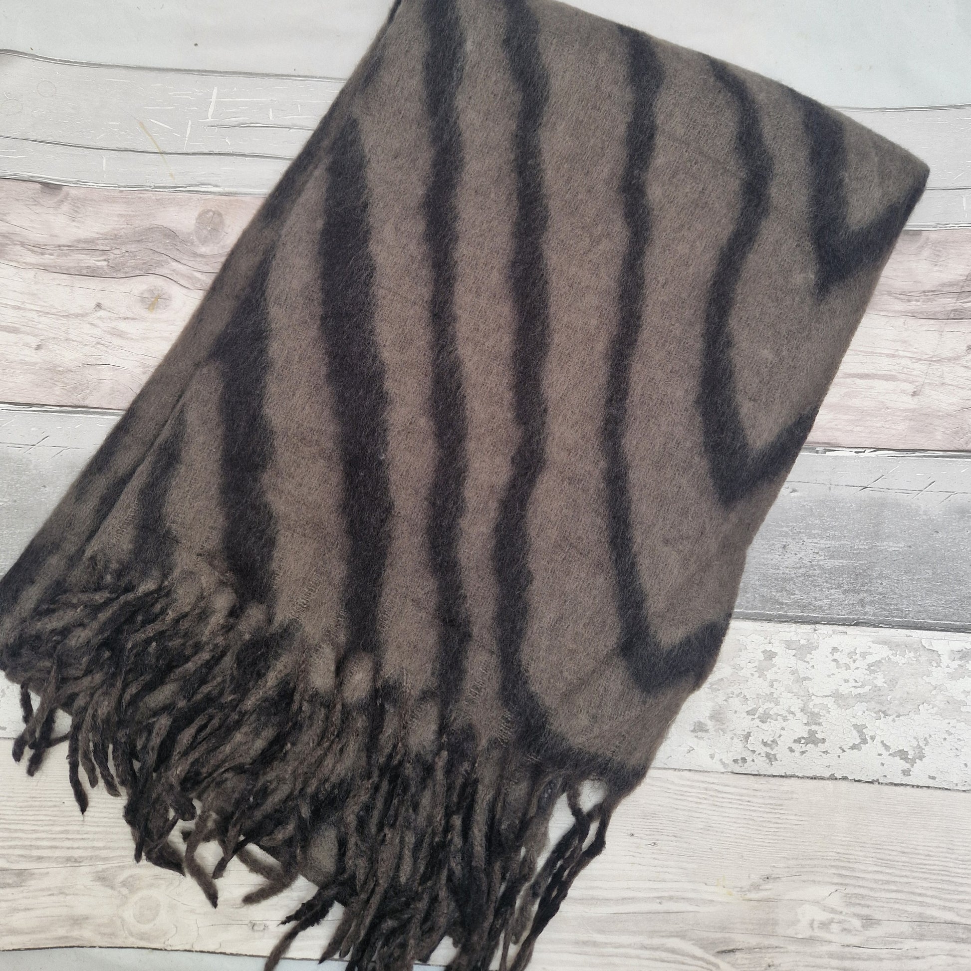 Large Black and Grey Blanket scarf in a Zebra print design.