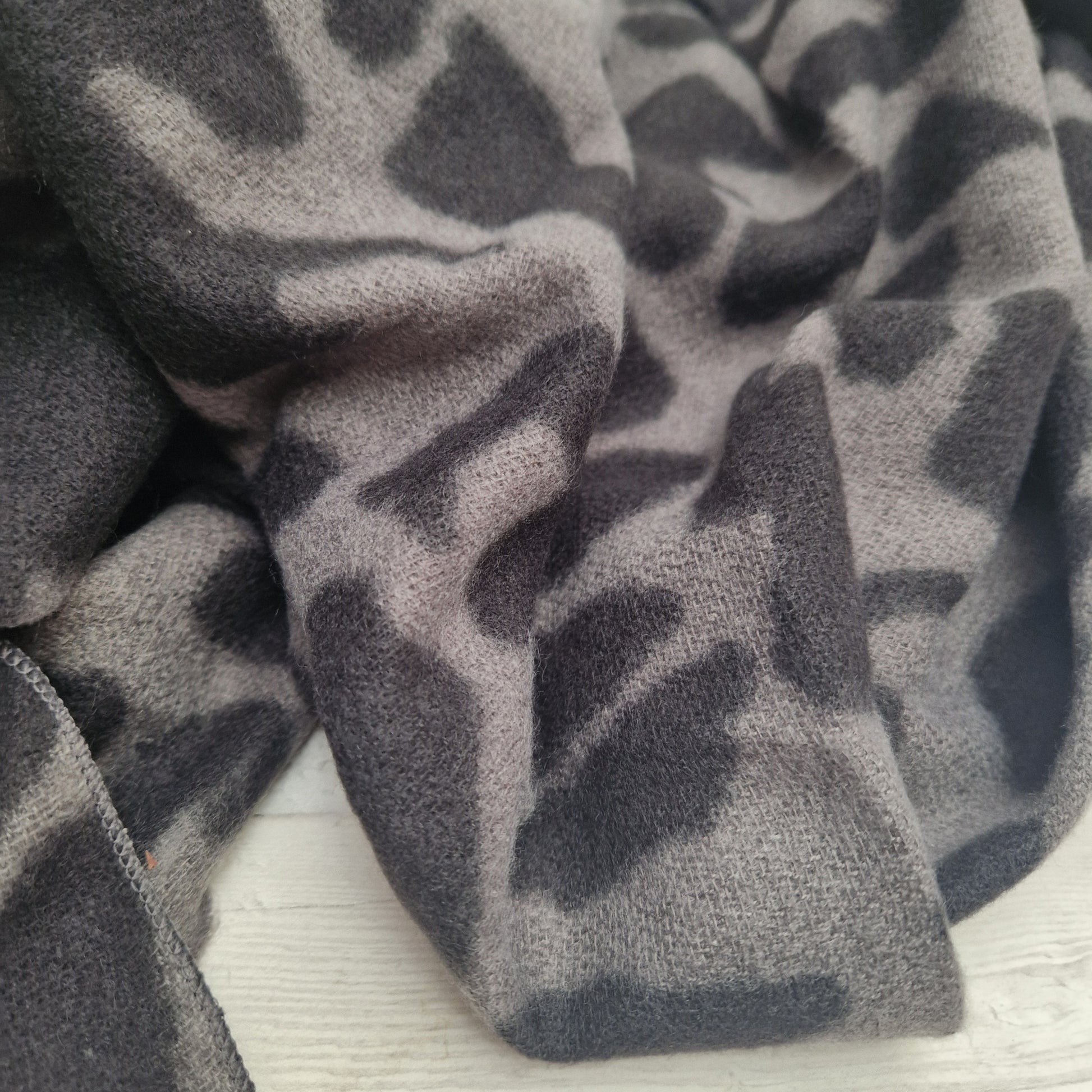 Large Black and Grey Blanket scarf in an abstract Leopard print design.