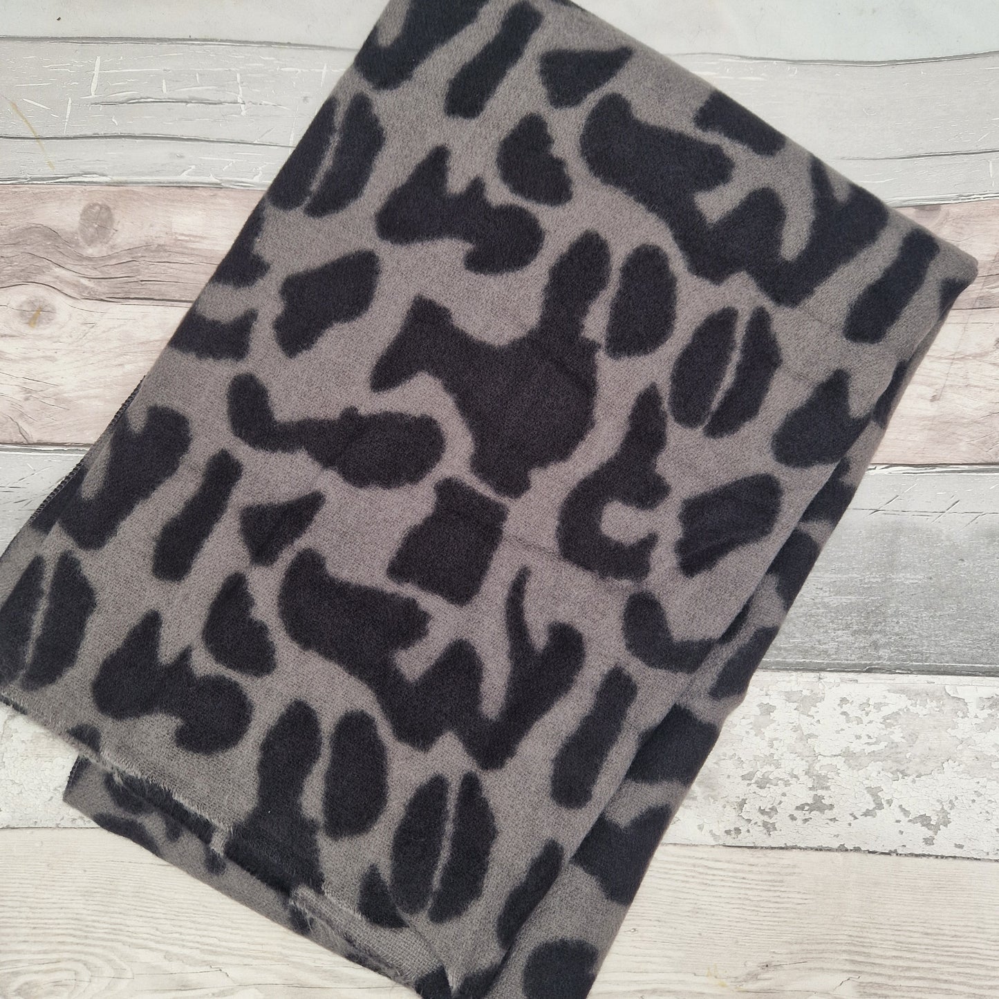 Large Black and Grey Blanket scarf in an abstract Leopard print design.