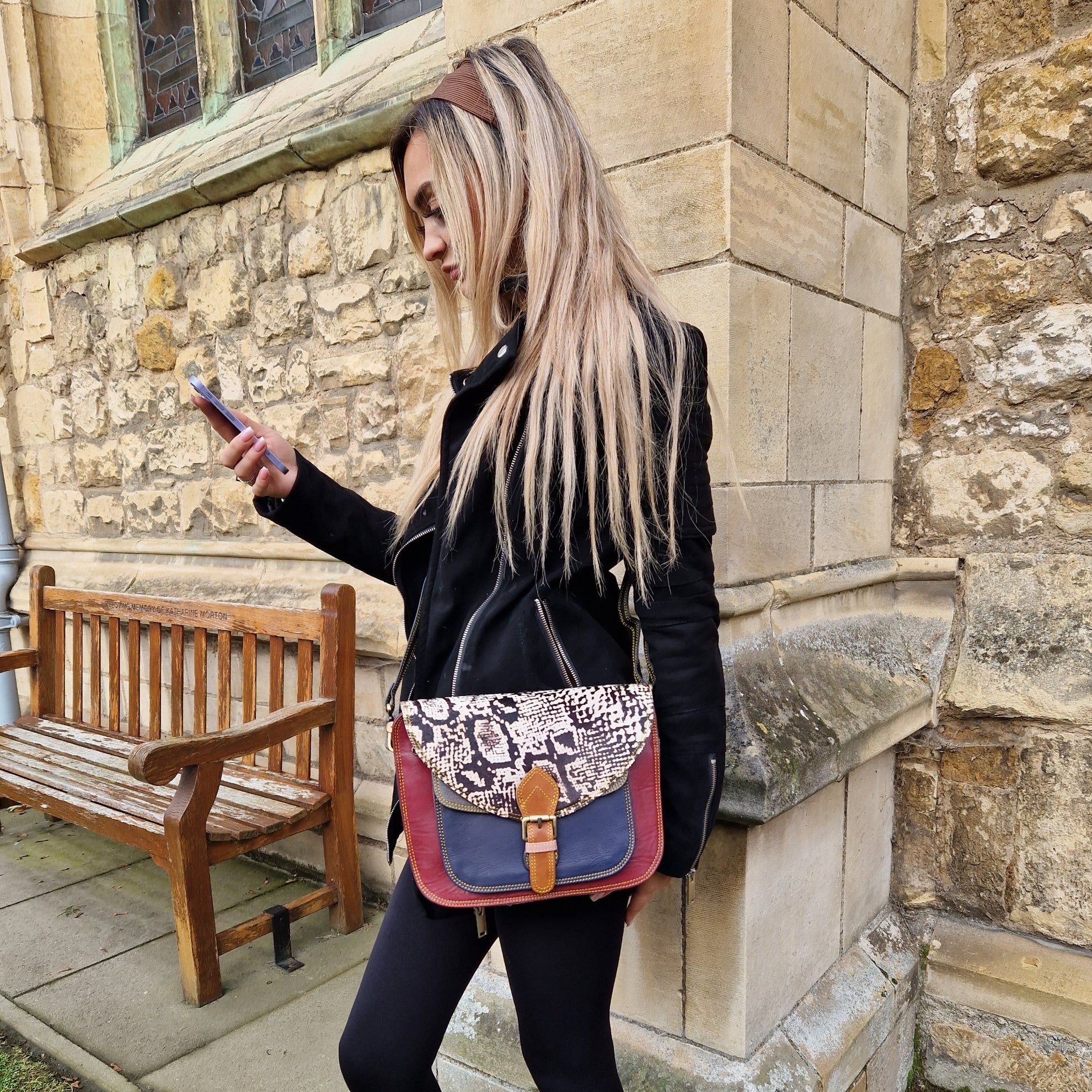 Dark Red Leather Snake Print Bag Patsy Sassy Spirit