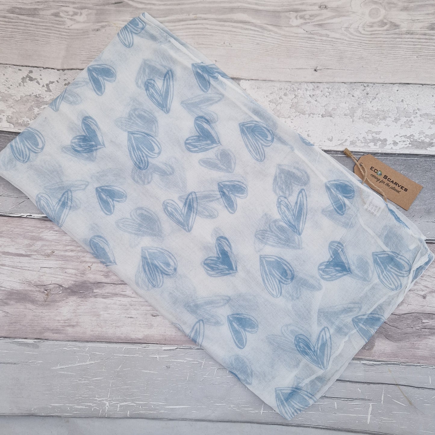 Recycled Plastic Bottles White "Eco" Scarf with Love Heart Print in 3 colours