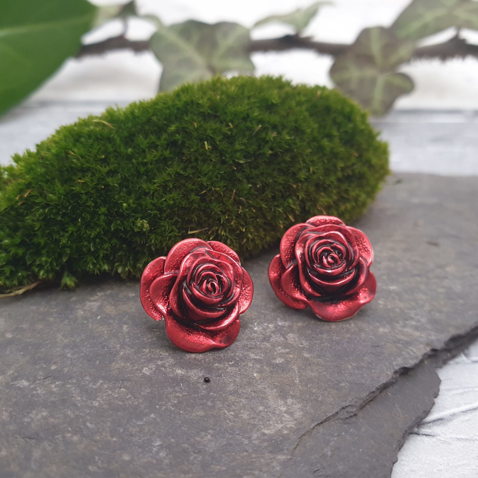 Red hot sale rose earrings