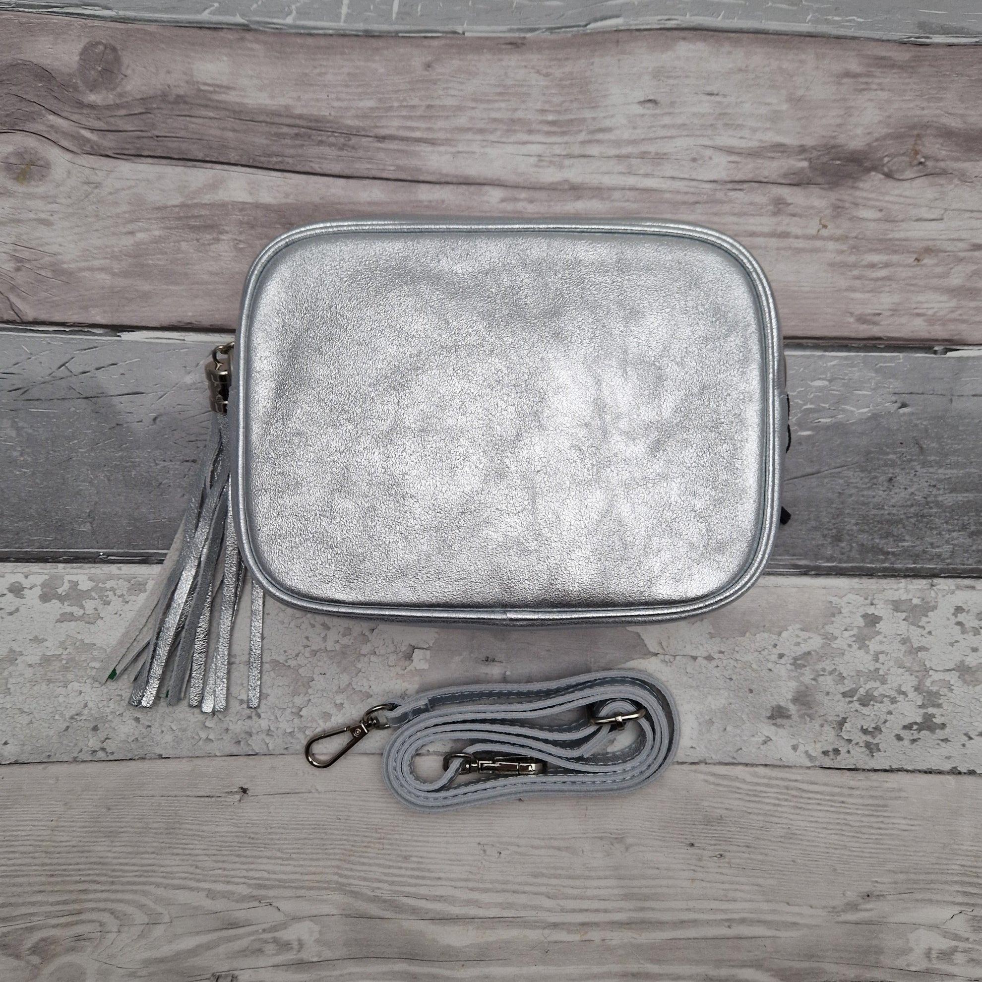 Metallic Silver Leather Cross Body Bag End of Line